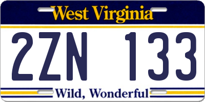 WV license plate 2ZN133