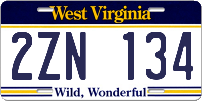 WV license plate 2ZN134