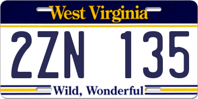 WV license plate 2ZN135
