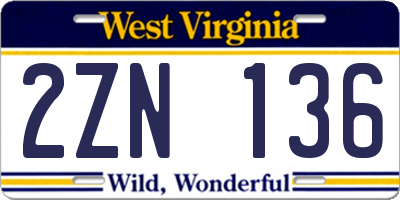 WV license plate 2ZN136