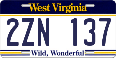 WV license plate 2ZN137