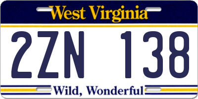 WV license plate 2ZN138