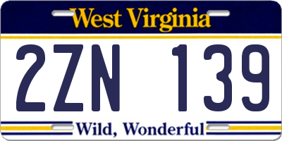 WV license plate 2ZN139