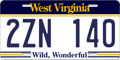 WV license plate 2ZN140