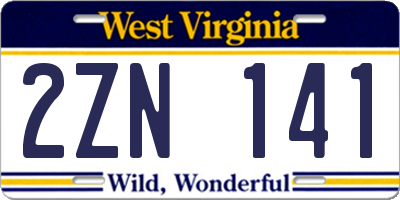 WV license plate 2ZN141