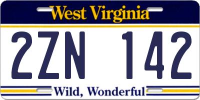 WV license plate 2ZN142