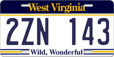 WV license plate 2ZN143
