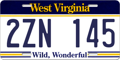 WV license plate 2ZN145