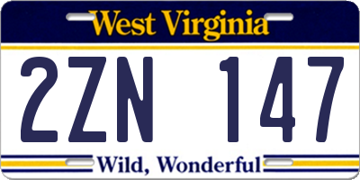 WV license plate 2ZN147