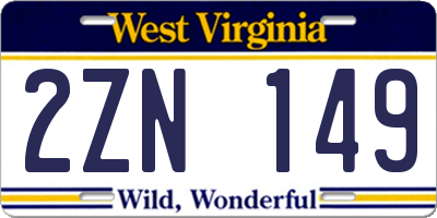 WV license plate 2ZN149