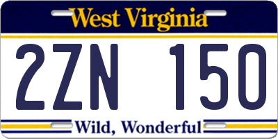 WV license plate 2ZN150