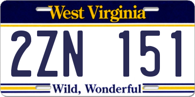 WV license plate 2ZN151