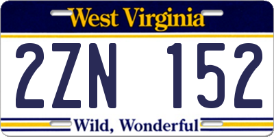 WV license plate 2ZN152