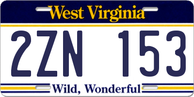 WV license plate 2ZN153