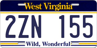 WV license plate 2ZN155