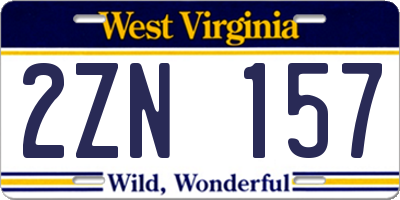 WV license plate 2ZN157