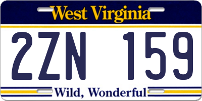 WV license plate 2ZN159