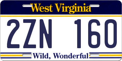 WV license plate 2ZN160