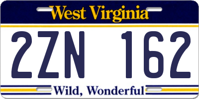 WV license plate 2ZN162
