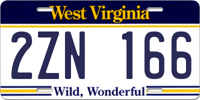 WV license plate 2ZN166