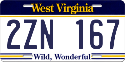 WV license plate 2ZN167