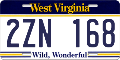 WV license plate 2ZN168