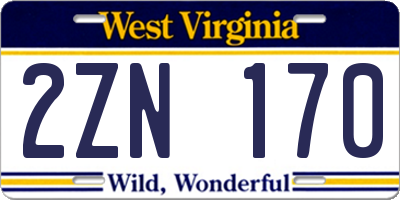 WV license plate 2ZN170