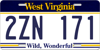 WV license plate 2ZN171