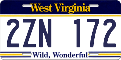 WV license plate 2ZN172