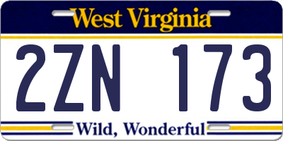 WV license plate 2ZN173