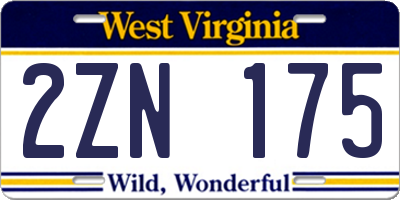 WV license plate 2ZN175