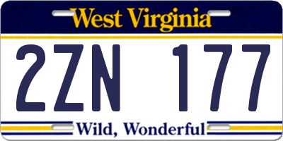WV license plate 2ZN177