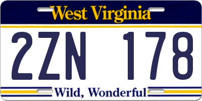 WV license plate 2ZN178
