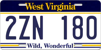 WV license plate 2ZN180