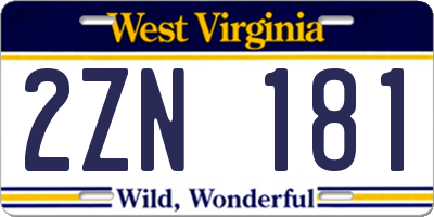 WV license plate 2ZN181