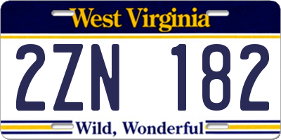 WV license plate 2ZN182