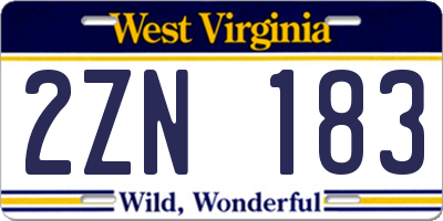 WV license plate 2ZN183