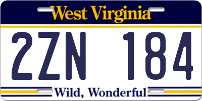 WV license plate 2ZN184