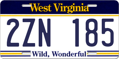 WV license plate 2ZN185