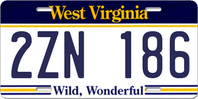 WV license plate 2ZN186