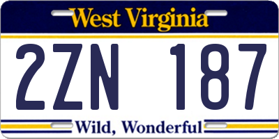WV license plate 2ZN187