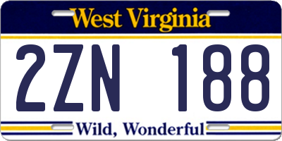 WV license plate 2ZN188