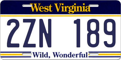 WV license plate 2ZN189