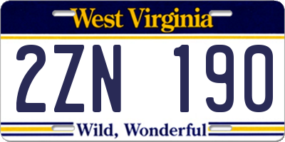 WV license plate 2ZN190