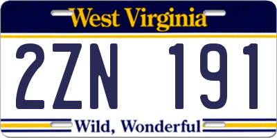 WV license plate 2ZN191