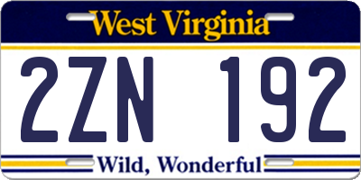 WV license plate 2ZN192