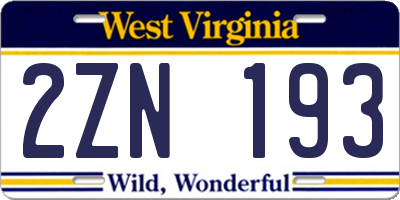 WV license plate 2ZN193