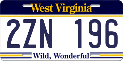 WV license plate 2ZN196