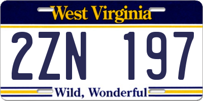 WV license plate 2ZN197