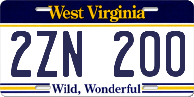 WV license plate 2ZN200